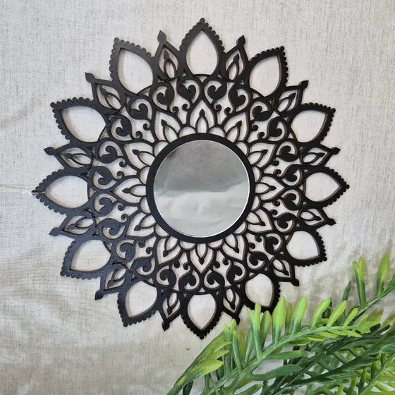 ESPELHO DECORATIVO MANDALA FLORAL MDF + ACRILICO 15/20/25CM