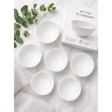 Kit de 6 Bowls Cumbucas Tigelas Tipo Porcelana Branca Para Sopas Caldos Sobremesas 480ml Premium