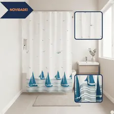 Cortina Banheiro Box Poliéster Impermeável Antimofo 1,98x1,80 com Ganchos