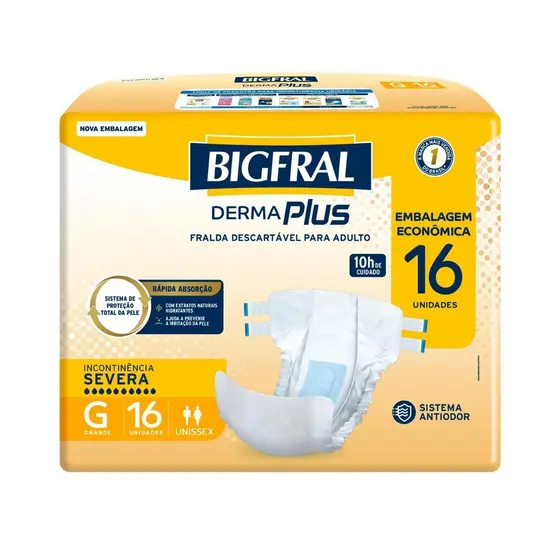 Fralda Geriátrica Bigfral Derma Plus G com 16un Embalagem Econômica