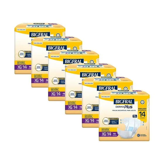 Kit 6 Fraldas Geriátricas Bigfral Derma Plus XG com 14un cada