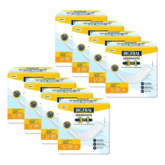 Kit 8 Absorventes Geriátricos Bigfral Regular Plus 20un cada