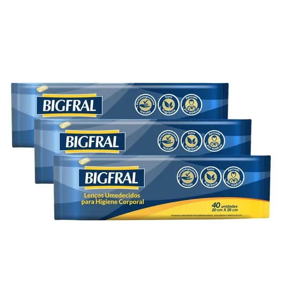 Kit 3 Toalhas Umedecidas Bigfral Suave Fragrância com 40un cada