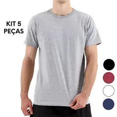 KIT 5 Camiseta Masculina Lisa Básica 100% Algodão Acabamento Premium