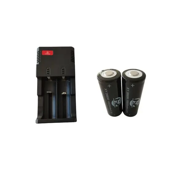 Kit Carregador Duplo Turbo + 2 Bateria 26650 16800mah X900 T9 T6 Lanterna Tática