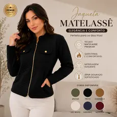 Jaqueta Bomber Feminina Matelassê Premium Zíper Dourado Inverno Elegante