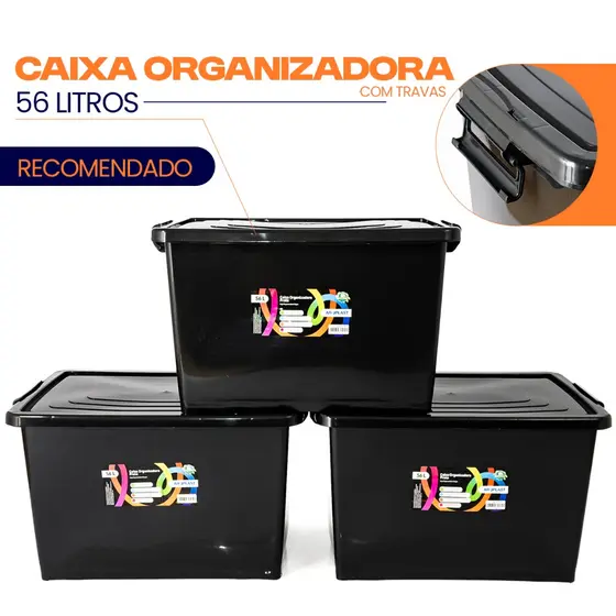 Caixa Organizadora Multiuso 56 Litros Preta Arqplast