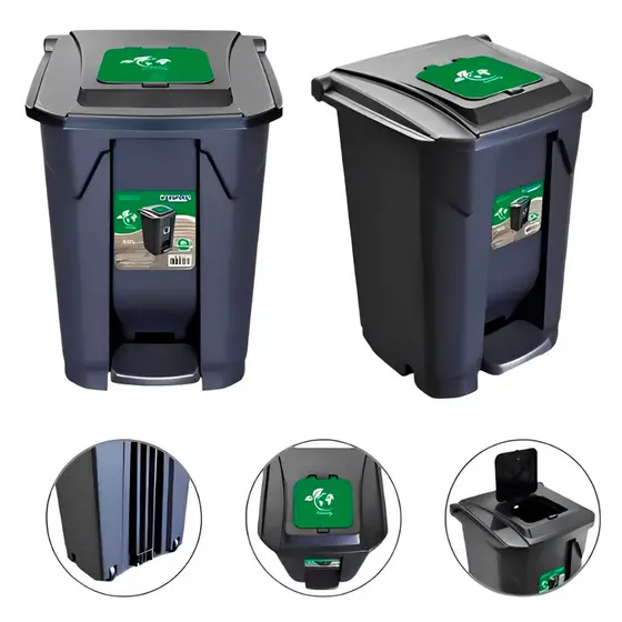 Lixeira Quadrada 60 Litros com Rodas, Pedal e Trampa Click Cesto de Lixo Grande Arqplast