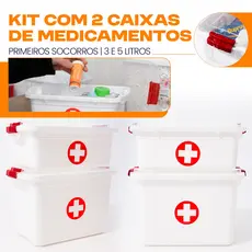 Kit com 2 Caixas de Medicamentos Primeiros Socorros com Tampa e Travas 3 e 5 Litros Uninjet