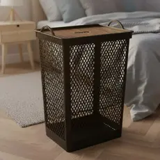 Cesto De Roupa Suja 49L Telado Com Tampa Adesivada Com Estampa de Madeira