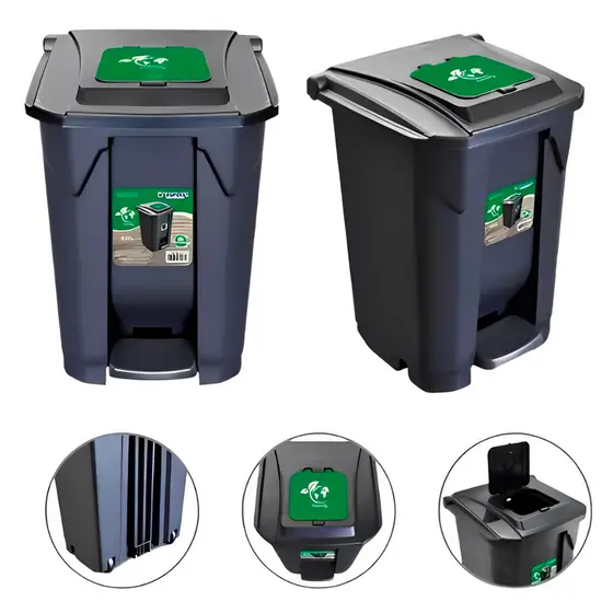 Lixeira Preta 60 Litros Coleta Grande Tampa Click Cozinha Preto