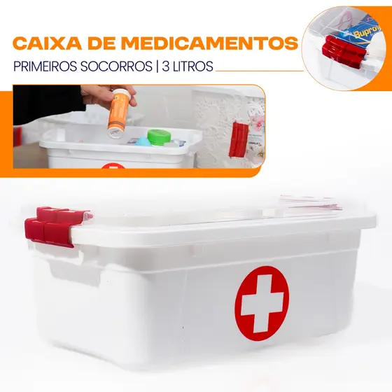 Caixa de Medicamentos Primeiro Socorros com Tampa e Travas 3 Litros Uninjet