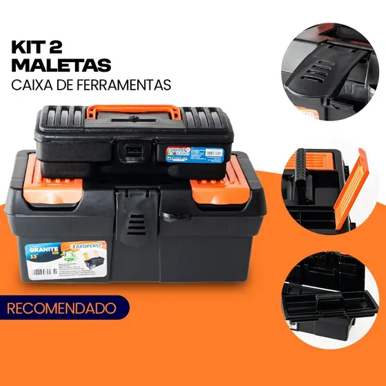 Kit 2 Maletas Caixa de Ferramentas Grande Reforçada Multiuso Organizador Tática Resistente