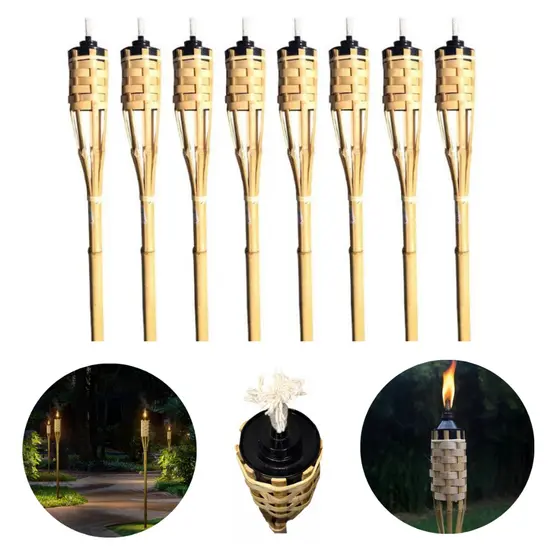 Kit 8 Tochas De Bambu Para Luau Iluminação Decoração Jardim Tocha 120cm