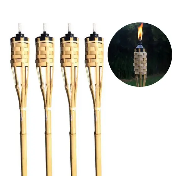 Kit 4 Tochas De Bambu Para Luau Iluminação Decoração  Jardim Tocha 120cm