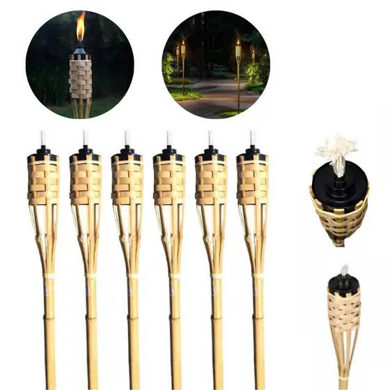 Kit 6 Tochas De Bambu Para Luau Iluminação Decoração Jardim Tocha 120cm