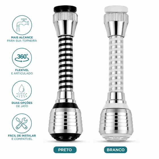 Extensor Torneira 360° Flexível Universal Ajustável Economia Água Cozinha Banheiro Alta Pressão