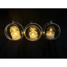 kit com 12 bolas acrílica transparente + 12 velas led decoração casamento festa etc