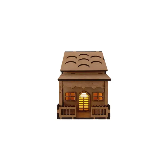 Casinha com varanda em mdf, com e sem luminaria 06x08x12, maquete, diorama