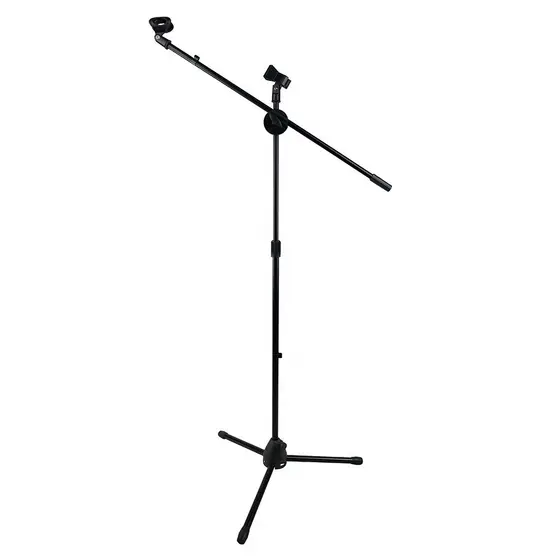 Pedestal Suporte Para Microfone, Com Trava, Regulagem, Cachimbo E Presilha Para Organizar Cabo