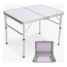 Mesa Dobrável Alumínio 90x60cm Maleta Alça Pés Dobráveis Tampo MDF Camping Praia Churrasco Viagem