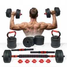 Kit Treino Funcional 10/15/20kg Halteres Barra Supino Kettlebell Preto