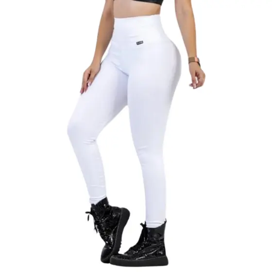 Legging Feminina Poliamida com Elastano Cós Alto Levanta Bumbum Lisa Fitness Academia e Estilo de Rua