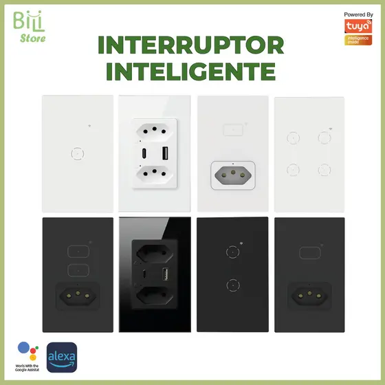 Interruptor Inteligente De Toque Wifi Tuya 1/2/3/4/6 Botões e Tomada Inteligente 10A Via App com Alexa e Google Home