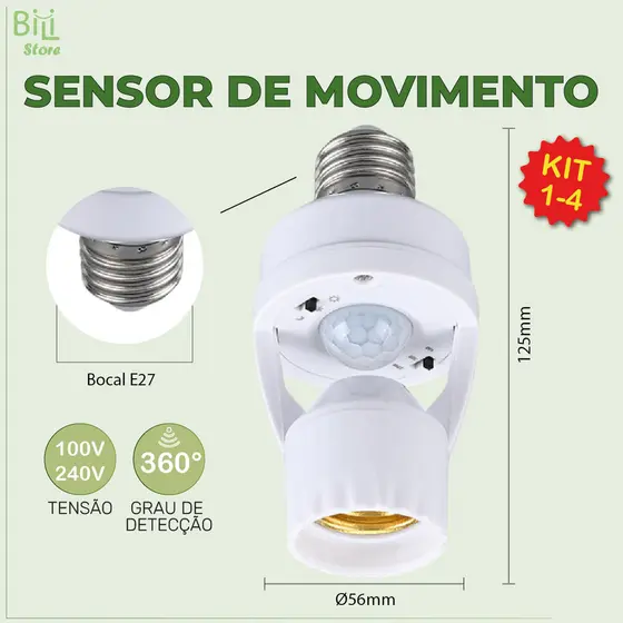 Sensor de Movimento para lâmpada Soquete E27 c/ sensor de presença Bivolt 110V~220V Max 60W
