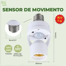 Sensor de Movimento para lâmpada Soquete E27 c/ sensor de presença Bivolt 110V~220V Max 60W
