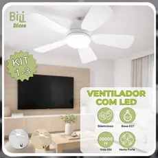 Ventilador de Teto LED 60W 80W Lâmpada E27 Controle Remoto Bivolt Luminária ECO Bivolt