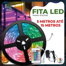 Fita LED 3528 SUPER LED ULTRA RGB 5M até 15M 12V 300 LEDS | 16 CORES IP20 Pronta Entrega Com e Sem Fonte