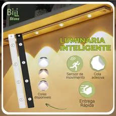 Smart Luminária Inteligente Ultra LED com sensor de movimento sem fio e Recarregável USB fino barra 20/40/60cm