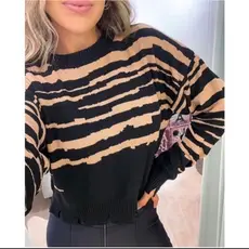 Blusinha de frio cropped de tricô feminina estampa zebra moda outono inverno