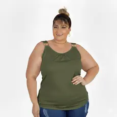 Blusinha feminina plus size regata com detalhe de fivela estilosa moda primavera verão