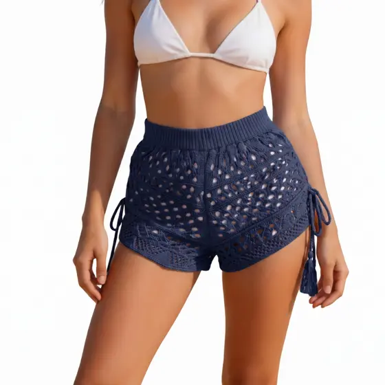 Short Saída De Praia Feminino Tricô Shortinho curto com amarração moda praia  piscina tendência Verão