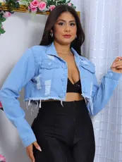Jaqueta Cropped Jeans feminina de frio botões encapado moda outono inverno