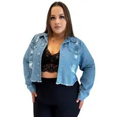 Jaqueta jeans cropped feminina plus size de frio moda outono inverno