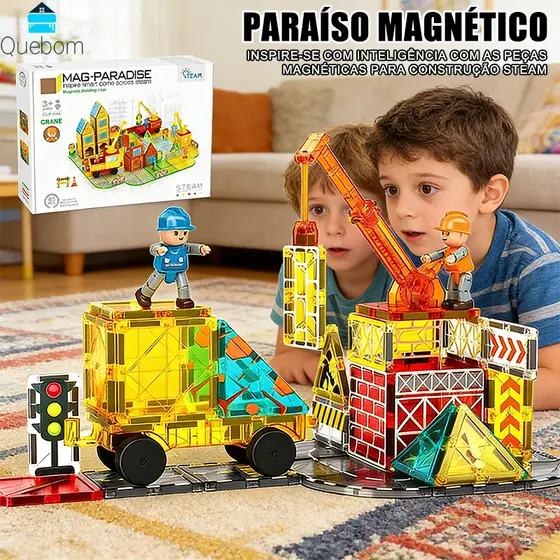 QUEBOM Brinquedo Magnético Infantil 7.5cm Blocos Educativos Grandes Animais Fazenda Dinossauro Cidade