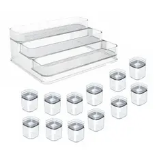 Kit Organizador de Temperos + 12 Potes Herméticos 150ml Transparente Translúcido Porta Tempero Plástico UZ