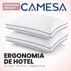 Kit 2 Travesseiros Camesa Ergosoft 50x70 Macio Antialérgico Fibra Siliconizada Qualidade Premium