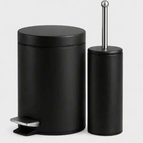 Kit Lixeira 5L Com Pedal e Balde Removível + Escova Sanitária Preta Matte