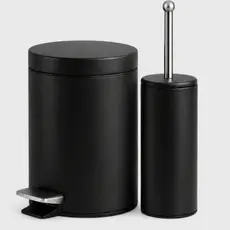 Kit Lixeira 5L Com Pedal e Balde Removível + Escova Sanitária Preta Matte