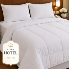 Roupa Cama Hotel Lençol para Hotelaria com Edredom Linha Profissional 200 Fios Branco Casal Solteiro