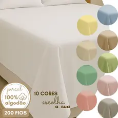 Lençol de Cima Percal 100% Algodão 200 Fios sem Elástico Solteiro Casal Queen King Toque Macio