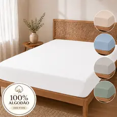 Lençol de Elástico Casal Solteiro Queen King Size 100% Algodão Percal 200 Fios Clean Cama Arrumada