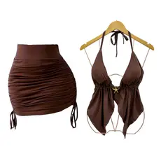 conjunto top cropped bata Malibu Babado Saia curta Franzida suplex Moda Gringa Ajustavel