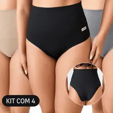 Kit com 4 Calcinha Cós Alto Pós Parto Gestante Segura Barriga