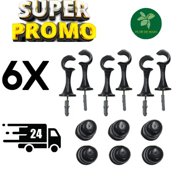 Kit 6 Suporte para varão 28mm de cortina em plástico várias cores