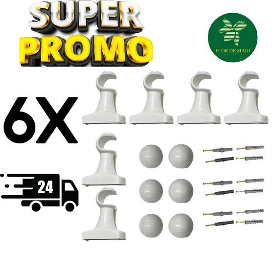 Kit Com 6 Suporte Reforçado para varão 19mm de cortina em plástico várias cores